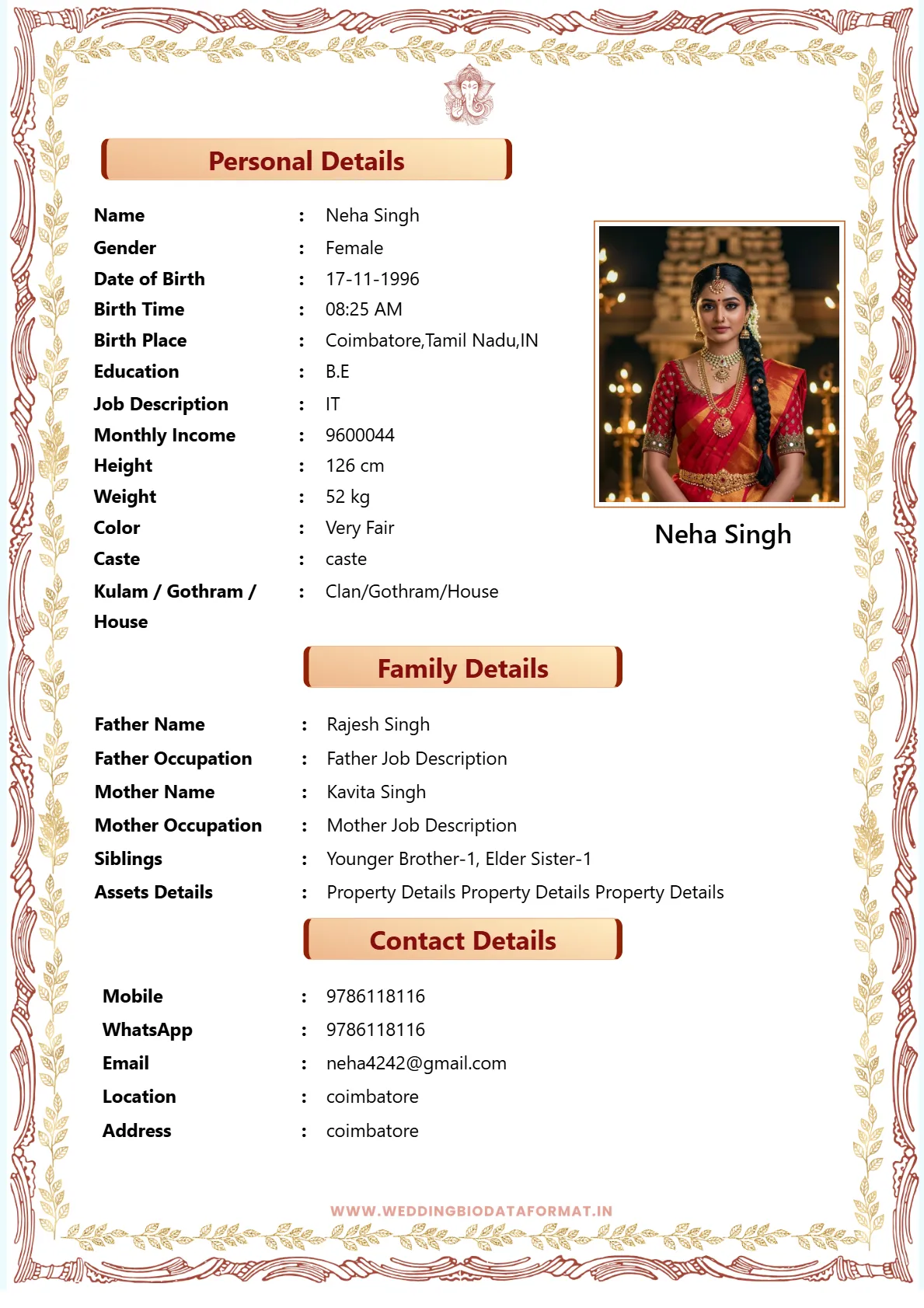 Marriage Biodata Template 13