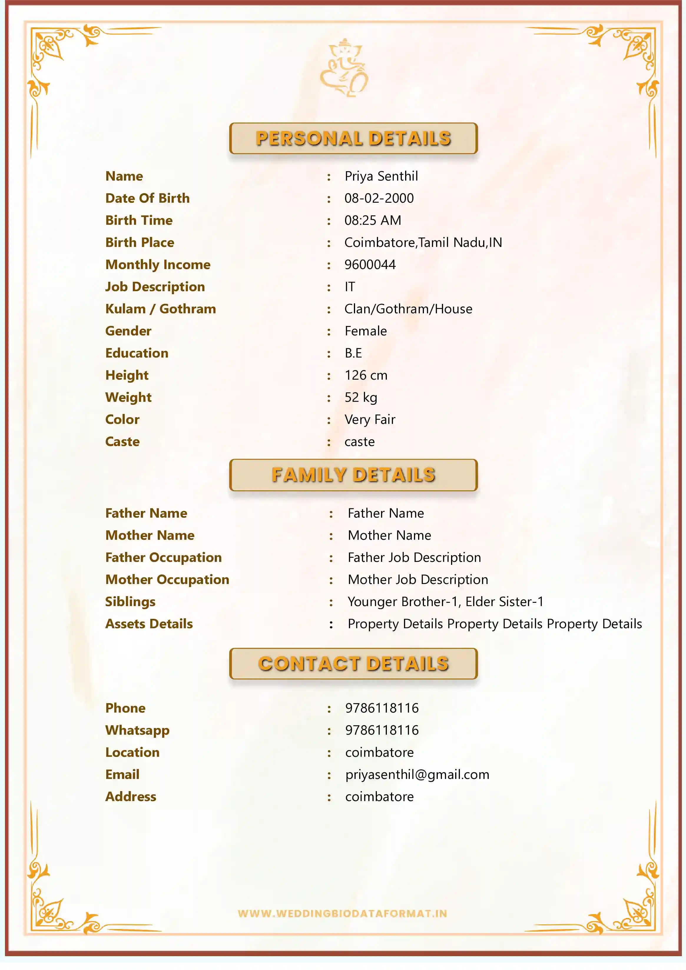 Marriage Biodata Template 15