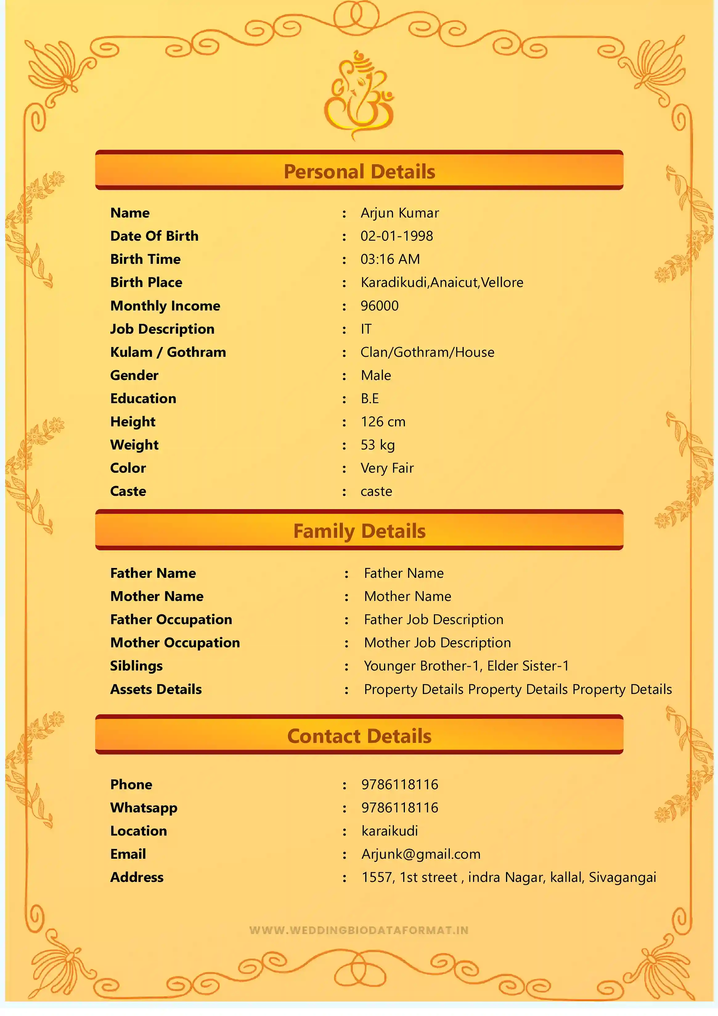 Marriage Biodata Template 16