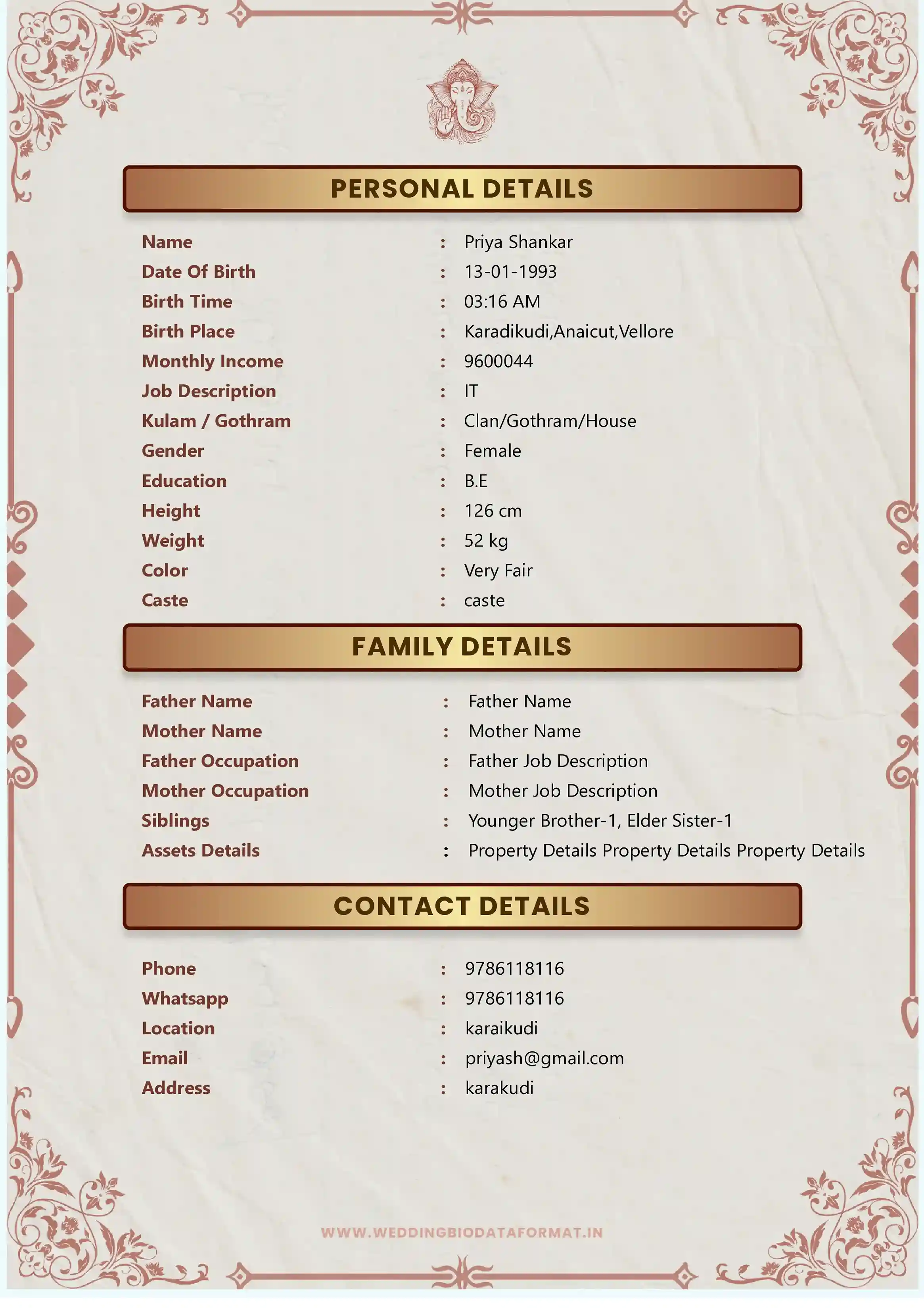 Marriage Biodata Template 9